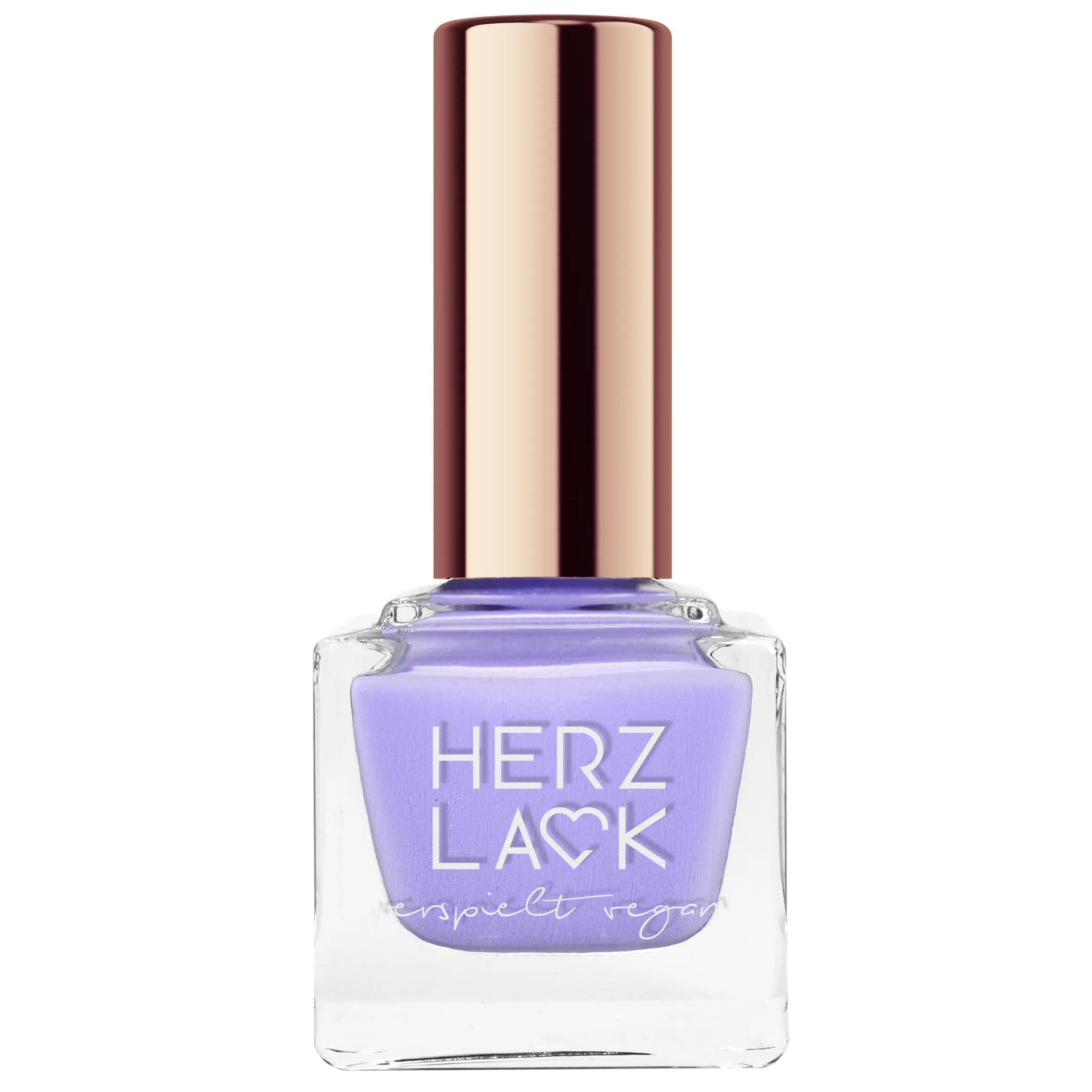 Flasche Nagellack von HERZLACK in der Farbe Hyazinthenherz in einem blau-lila Farbton mit feinem Glitzer