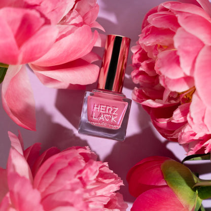 Flasche Nagellack HERZLACK in der Farbe BauernröschenPfingstrose in rosa pink mit Schimmer