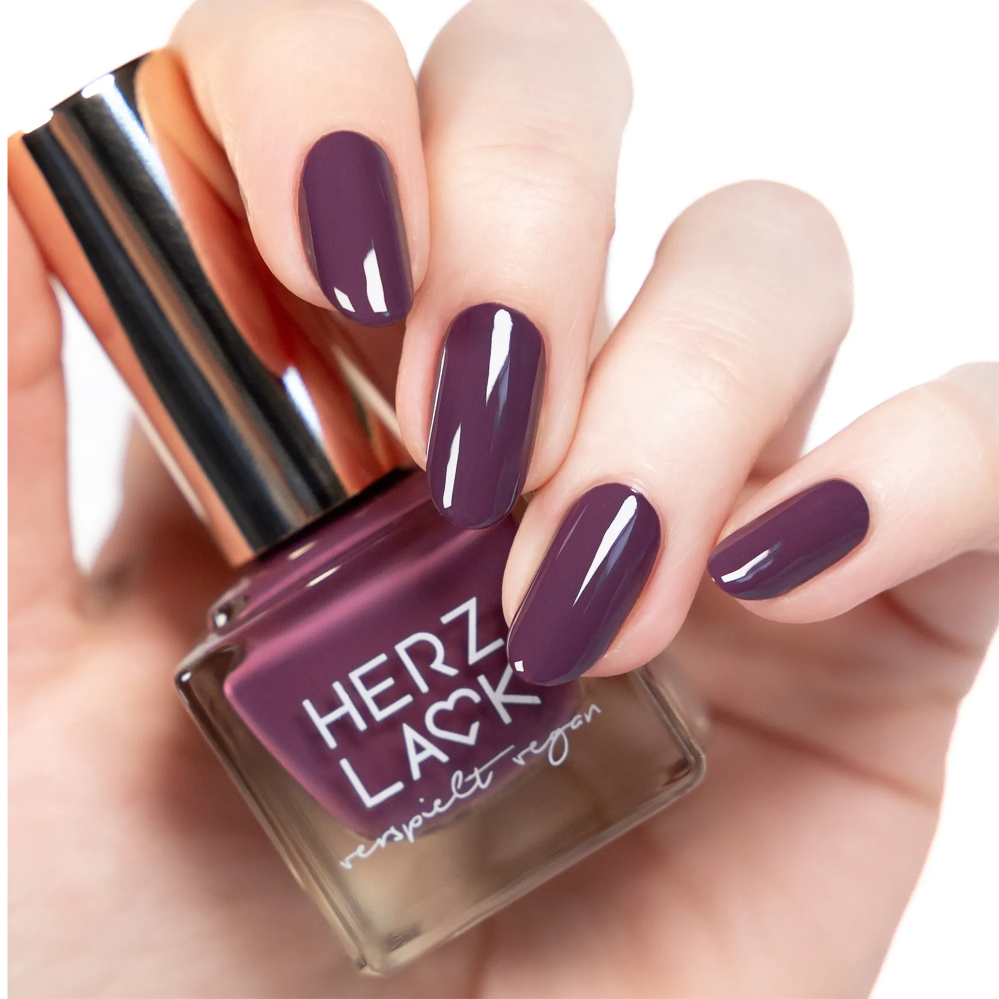 Hand Nagellack HERZLACK Malve dunkle Violett Bordeaux Nagelfarbe