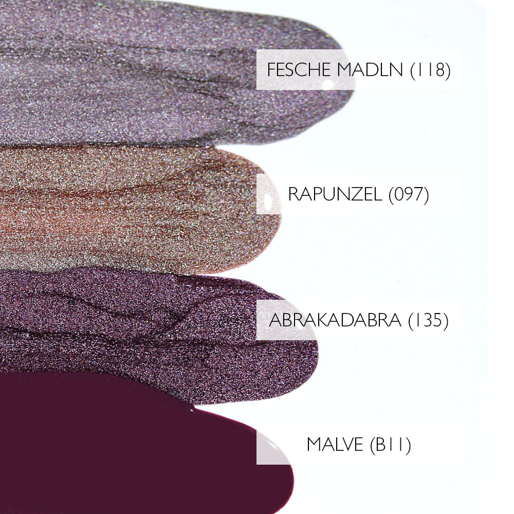 Farbvergleich Nagellack HERZLACK Malve dunkle Violett Bordeaux Nagelfarbe
